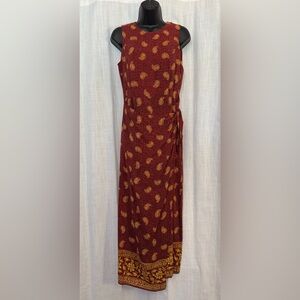 Burgundy and Gold Paisley Silk Maxi Dress